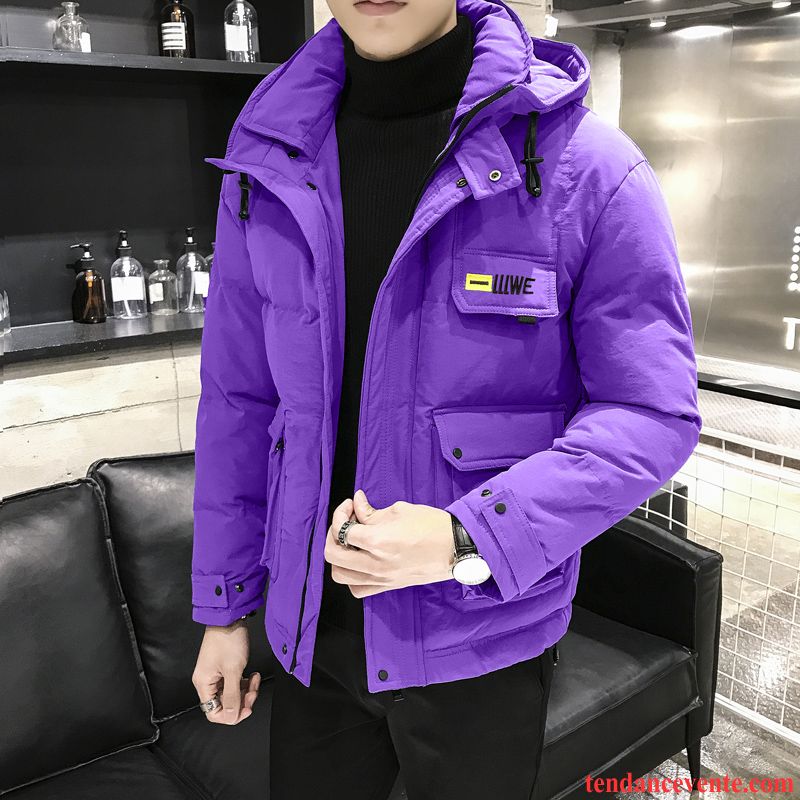 Veste En Coton Homme Tendance Matelassé Pardessus Hiver Court Bureau Violet