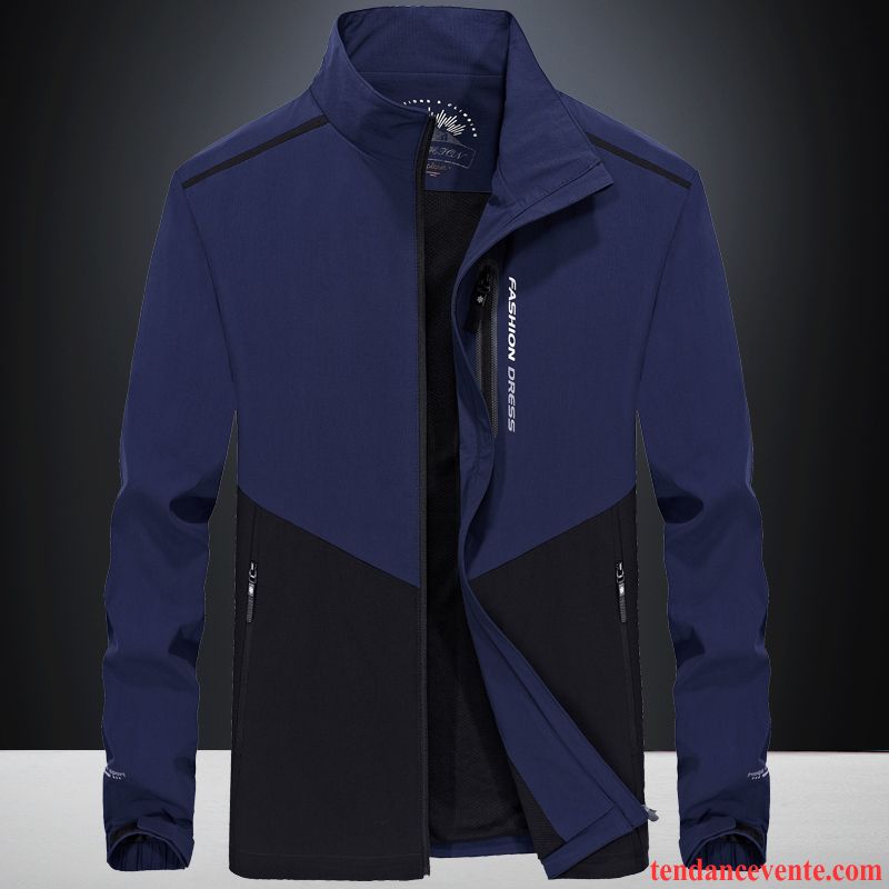 Veste En Cuir Cintrée Homme L'automne Col Mandarin Hiver Décontractée Veste Printemps Tendance Homme Pardessus Plus De Velours Sport Bleu Argent Pas Cher