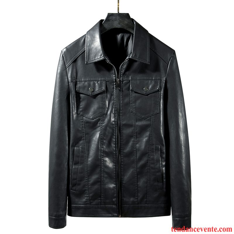 Veste En Cuir De Marque Pu Locomotive Veste Pardessus Homme Étudiant Beau Noir Baggy Jeunesse Cuir L'automne Tendance Pas Cher