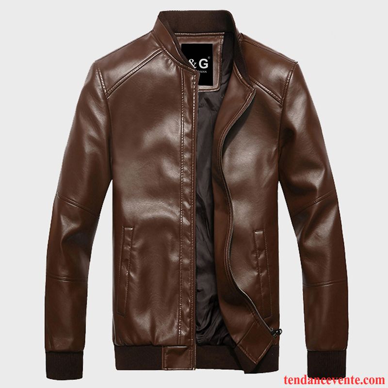 Veste Homme Chic Plus De Velours Hiver Jeunesse Pardessus Veste Renforcé L'automne Homme Pu Slim Vente