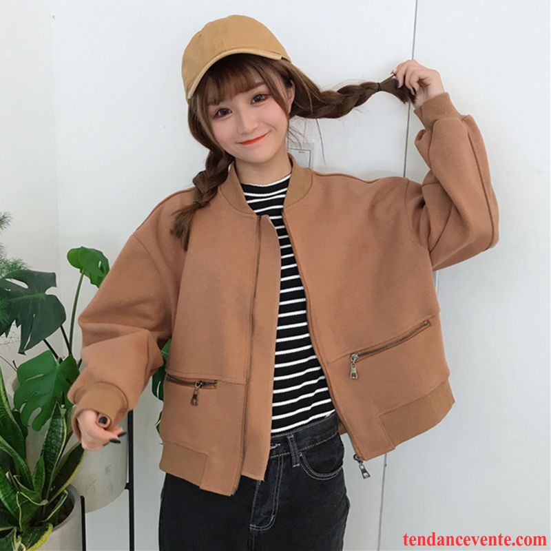 Veste Jean Courte Femme Étudiant Court Vêtements De Baseball Baggy Fermeture Éclair Veste Femme Pardessus Tous Les Assortis Crème Vente