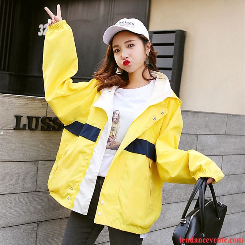 Veste Simili Cuir Blanc Femme Fille L'automne Jaune Pardessus Baggy Printemps Vêtements De Baseball Étudiant Capuche Tous Les Assortis Veste Pensée