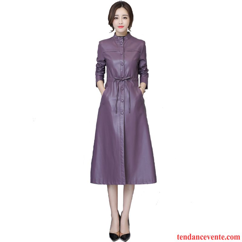 Vestes En Cuir Femme Coupe Vent Taillissime Hiver L'automne Cuir Véritable Matelassé Violet