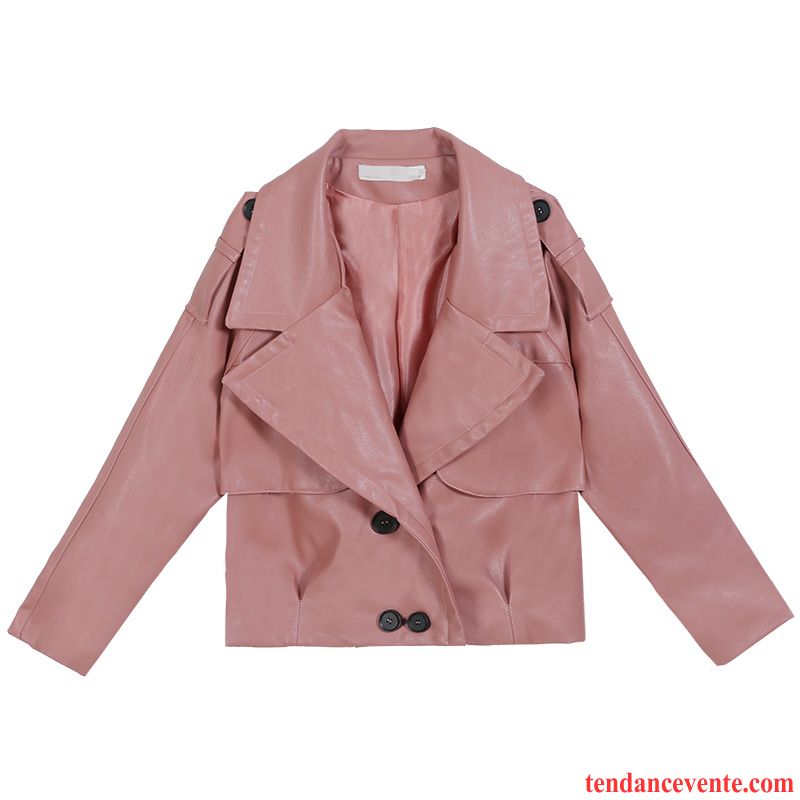 Vestes En Cuir Femme Court L'automne Longues Baggy Mince Une Veste Rose