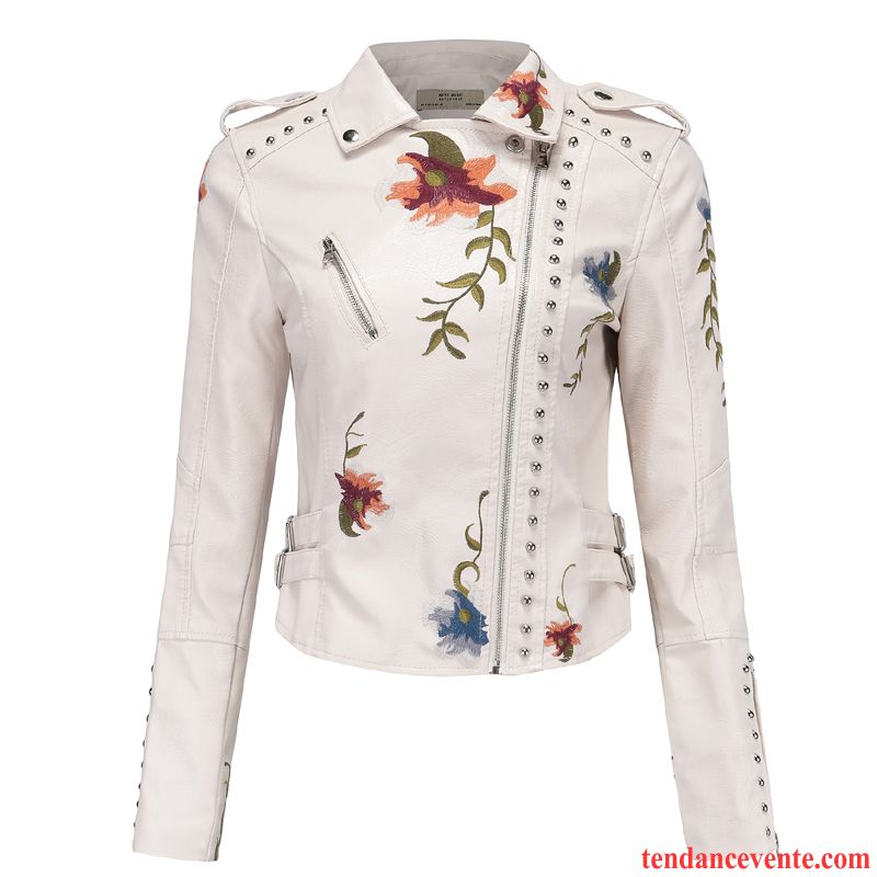 Vestes En Cuir Femme Courte Longues Dame Taillissime Printemps Pardessus Impression Blanc