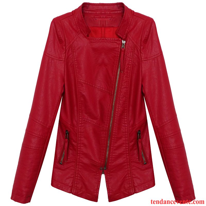 Vestes En Cuir Femme L'automne Tendance Tous Les Assortis Une Veste Pardessus Rouge