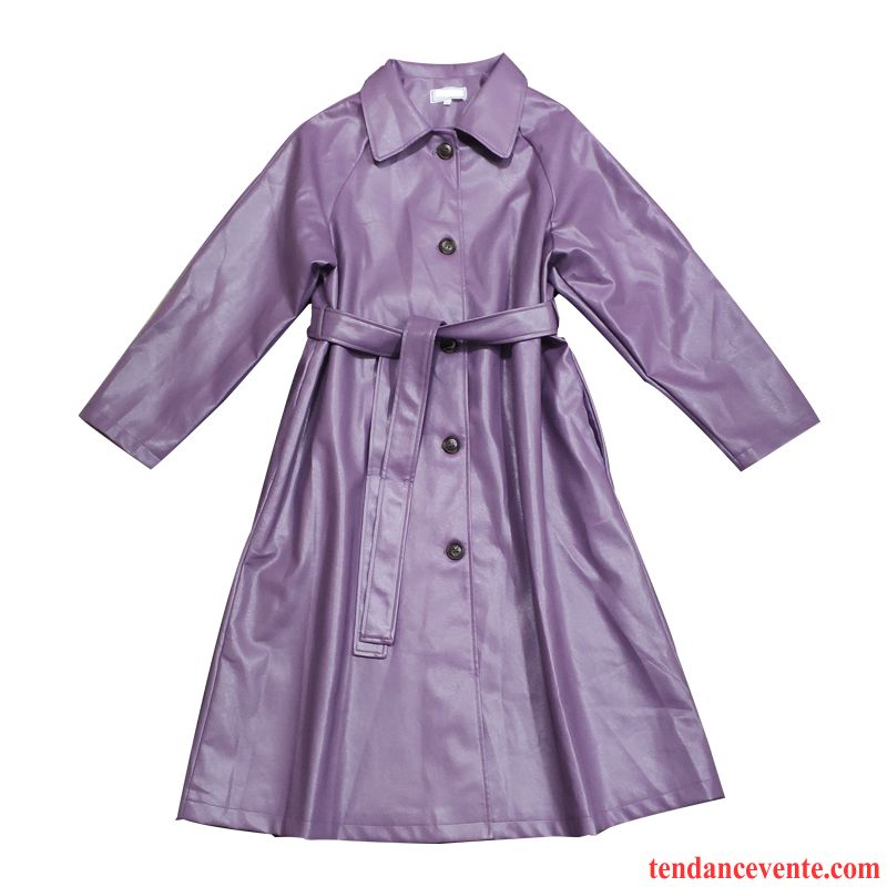 Vestes En Cuir Femme Longue L'automne Printemps Pardessus Violet