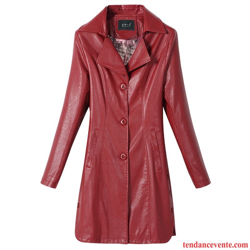 Vestes En Cuir Femme Pardessus Costume Printemps Mince L'automne Longue Rouge