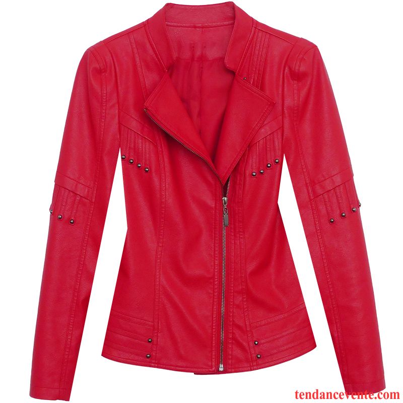 Vestes En Cuir Femme Pardessus Une Veste Locomotive Tendance Printemps Court Rouge