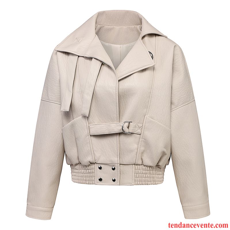 Vestes En Cuir Femme Étudiant Printemps Court L'automne Pu Pardessus Blanc