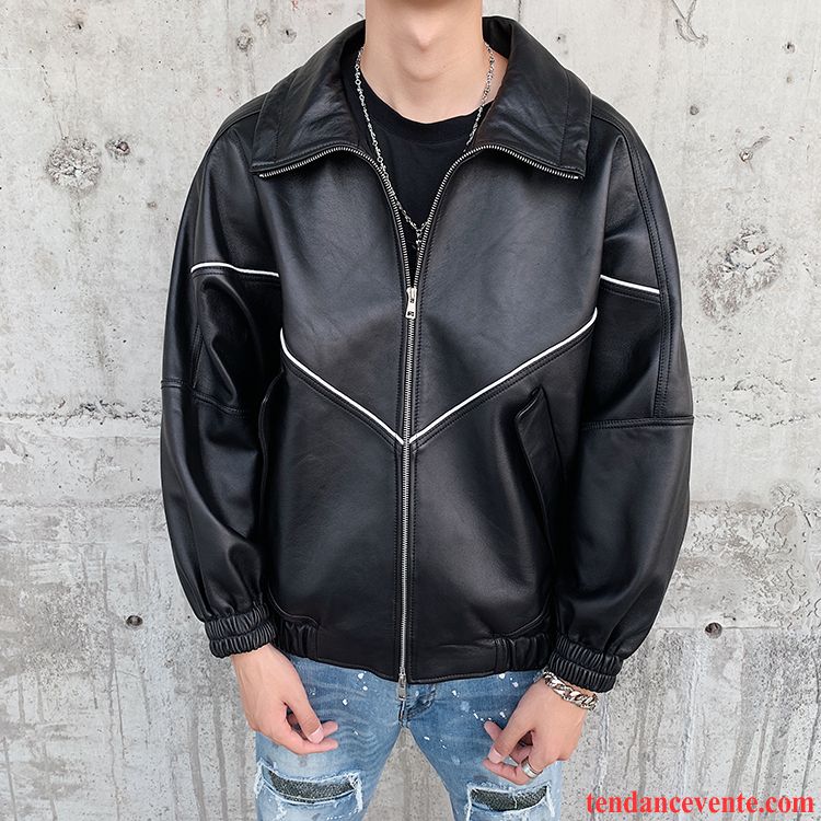 Vestes En Cuir Homme Pardessus Beau Tendance Jeunesse L'automne Vêtements De Baseball Noir