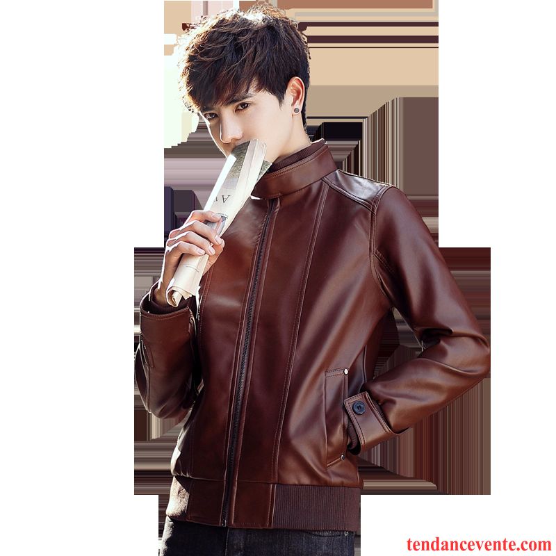 Vestes En Cuir Homme Tendance Printemps Pardessus Marron