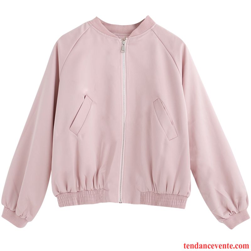 Vestes Femme Broderie Courte Printemps Pardessus Vêtements De Baseball L'automne Rose