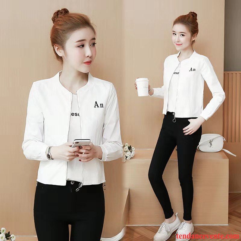 Vestes Femme Dame Pardessus Vêtements De Baseball Une Veste Slim Court Blanc