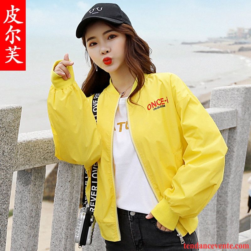 Vestes Femme Fille Baggy Vêtements De Baseball Étudiant Courte Printemps Impression Jaune