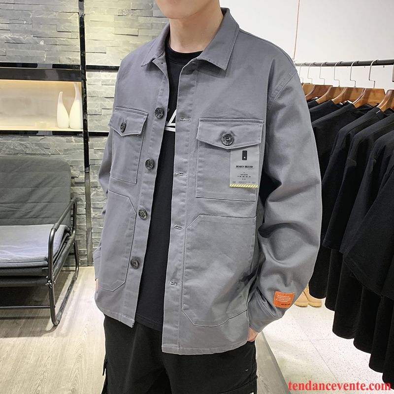 Vestes Homme Beau Printemps Tendance Pardessus Slim Personnalité Gris