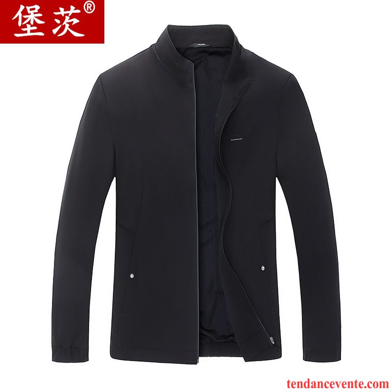 Vestes Homme Décontractée Une Veste De Travail Pardessus Col Mandarin Printemps Pure Noir