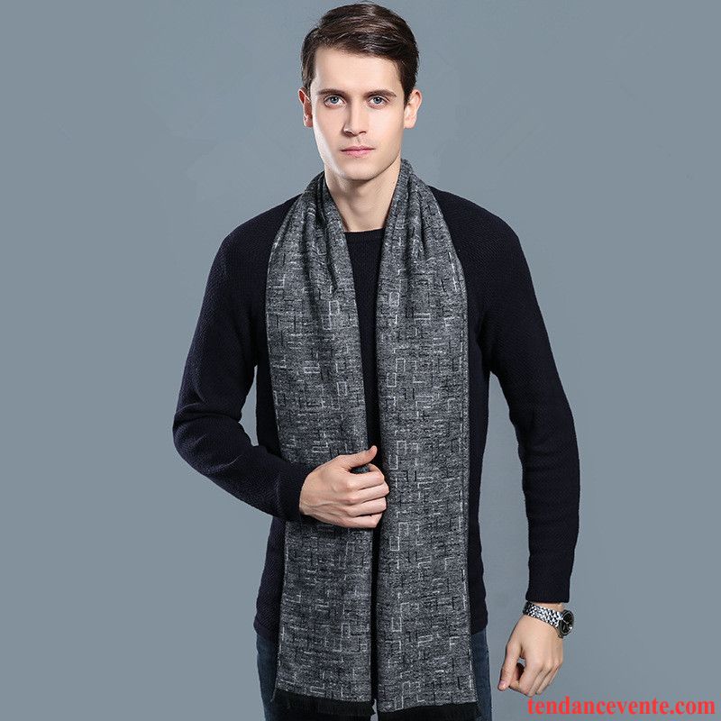 Écharpe Homme L'automne Hiver Britanique All-match Treillis Étudiant Pure Noir